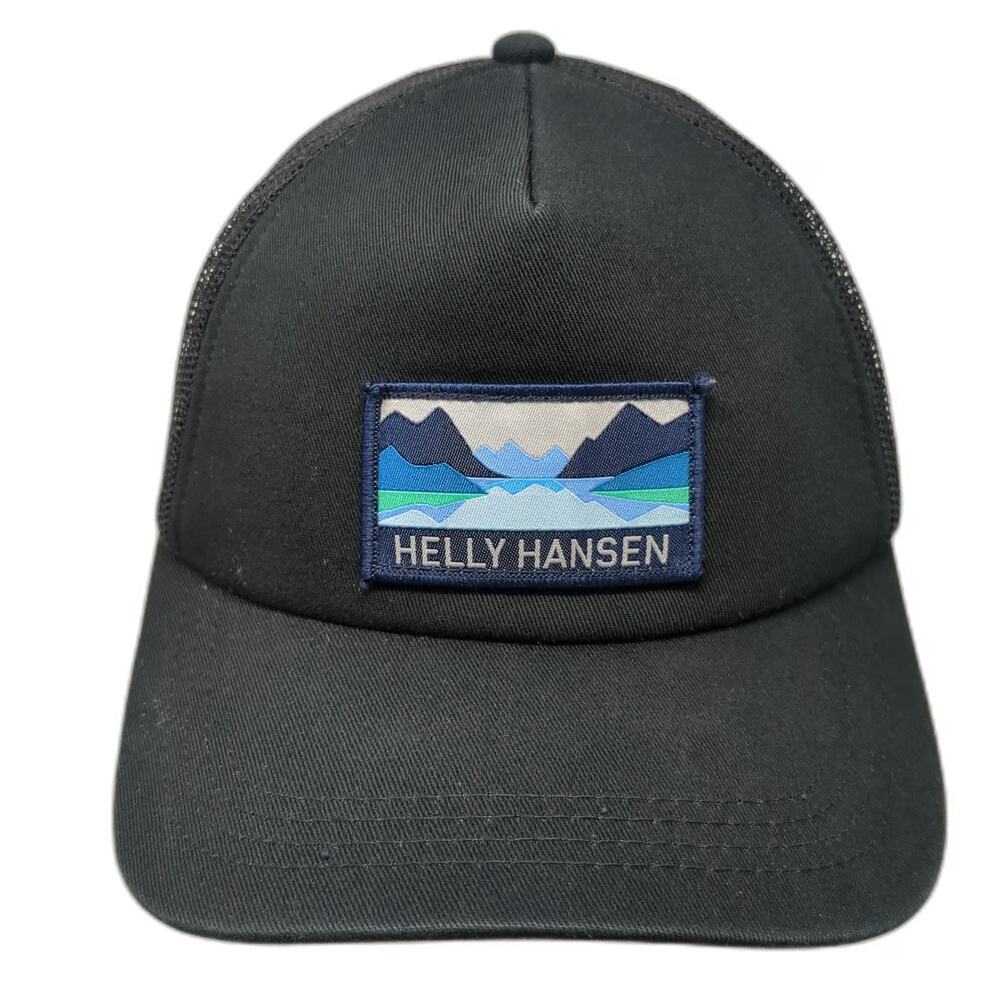 Helly Hansen Trucker Hat Black One Size Mountain Patch Mesh Back Snapback Gear